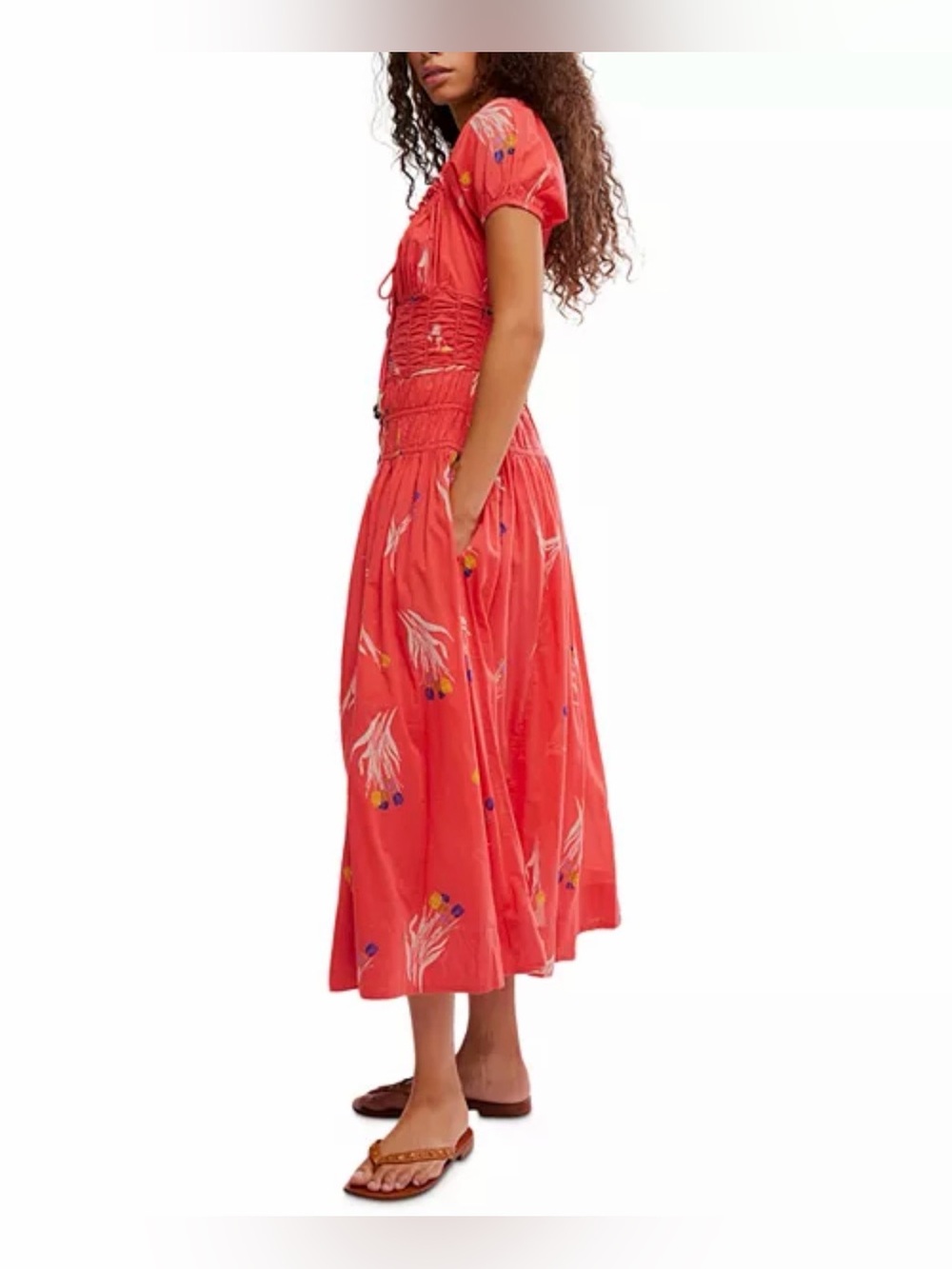 Free People Coral Floral Button-Front Midi Dress - Picture 4 of 9